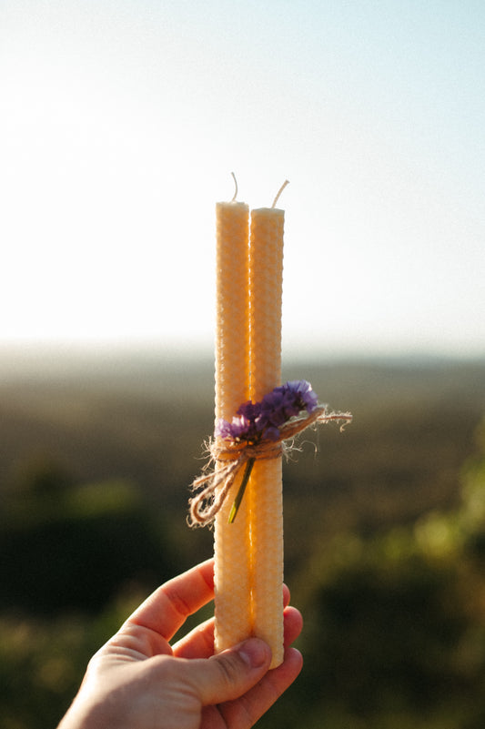 Tall rolled bees wax candles