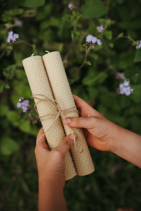 Thick rolled bees wax candles candles